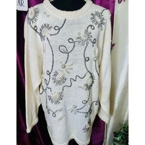 Vintage  cream Dead Stock Victoria Harbour Faux Pearl Sweater Size Large